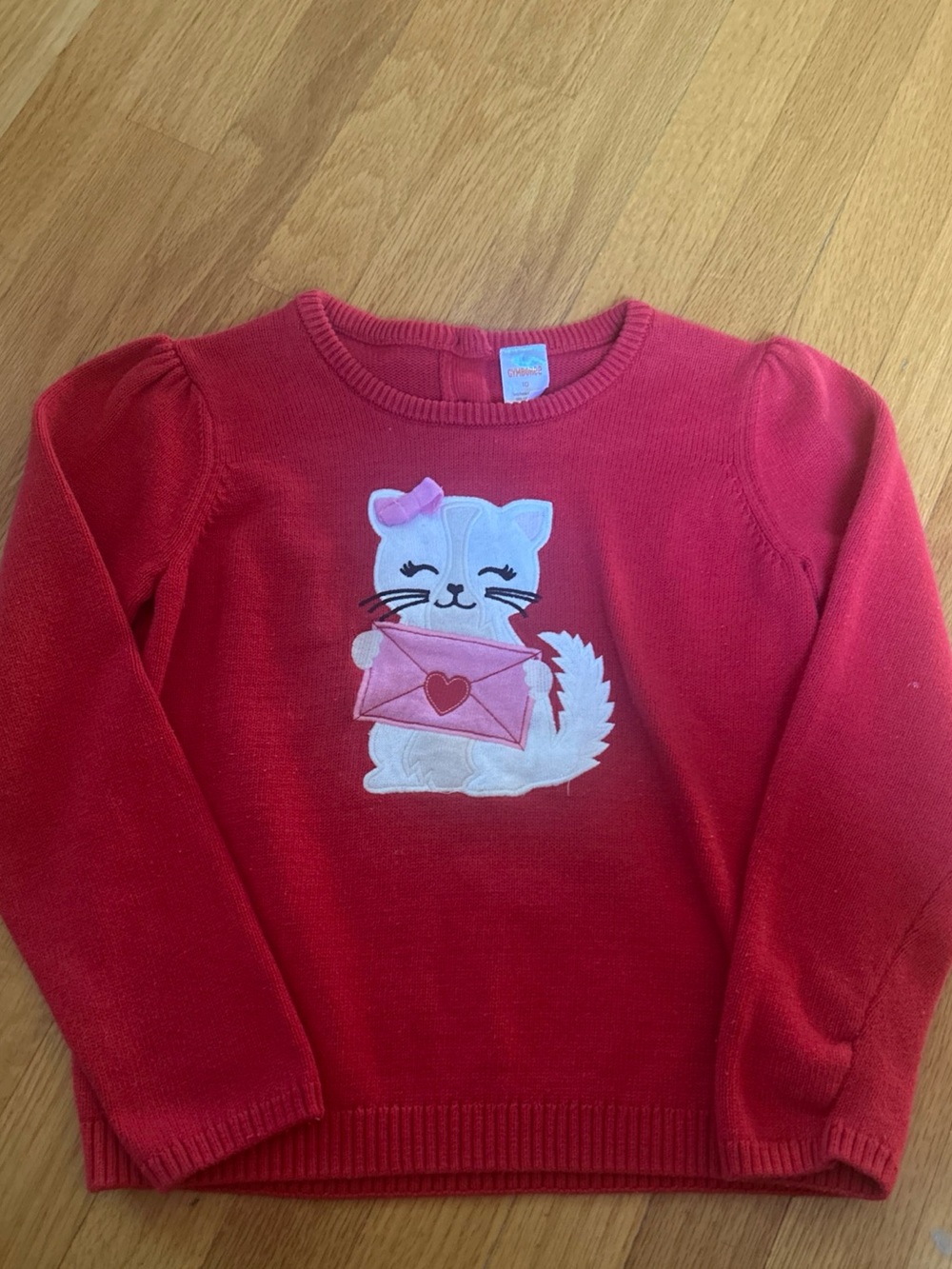 Gymboree " Valentine Cutie Collection "  Red Kitty Sweater with Pink Accent